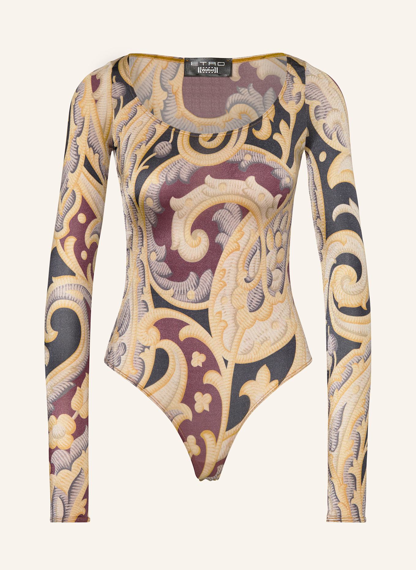 Wolford String body PAISLEY BAROQUE: ŽLUTÁ / ŠEDÁ / TMAVĚ FIALOVÁ