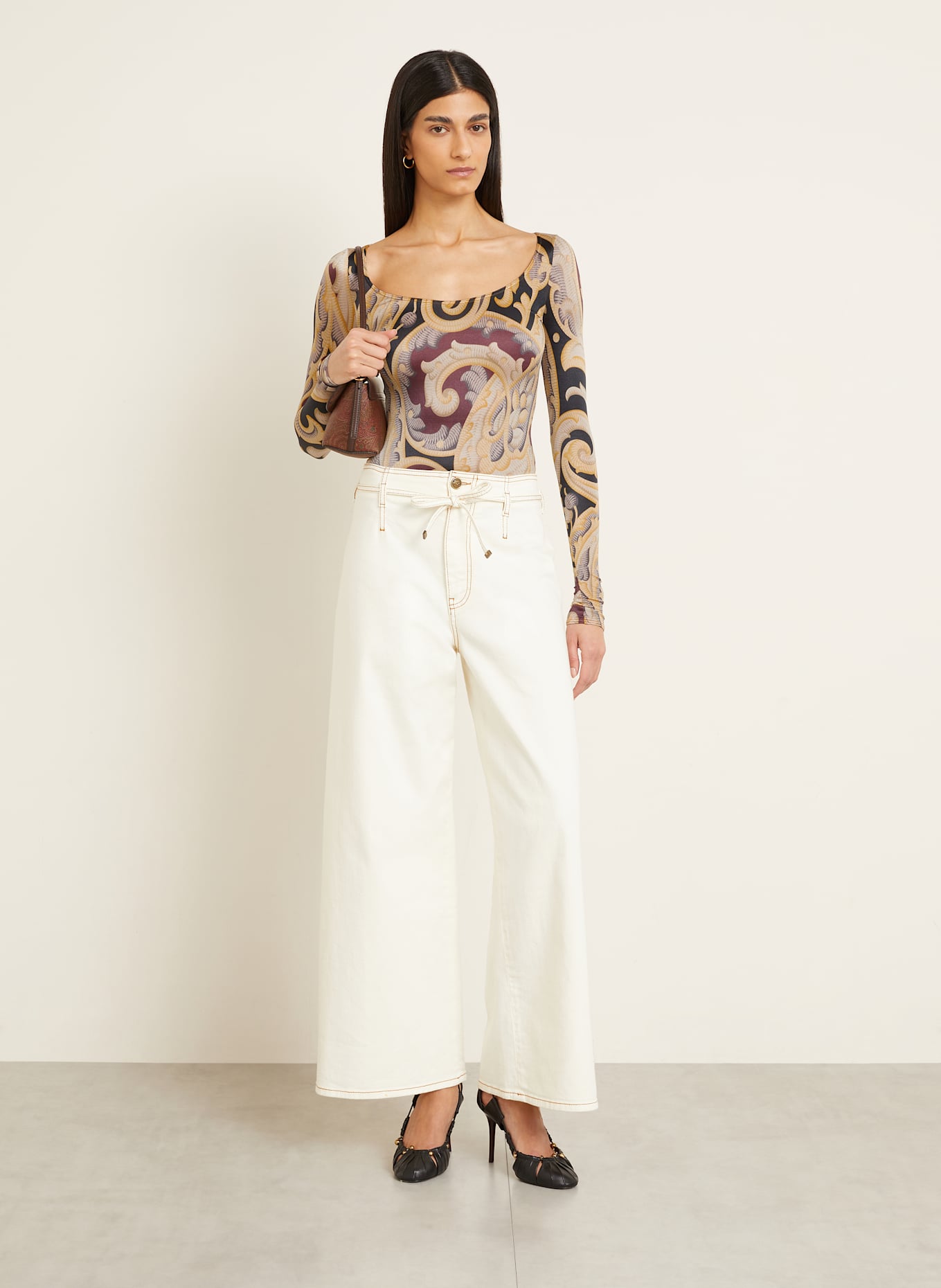 Wolford String body PAISLEY BAROQUE: ŽLUTÁ / ŠEDÁ / TMAVĚ FIALOVÁ