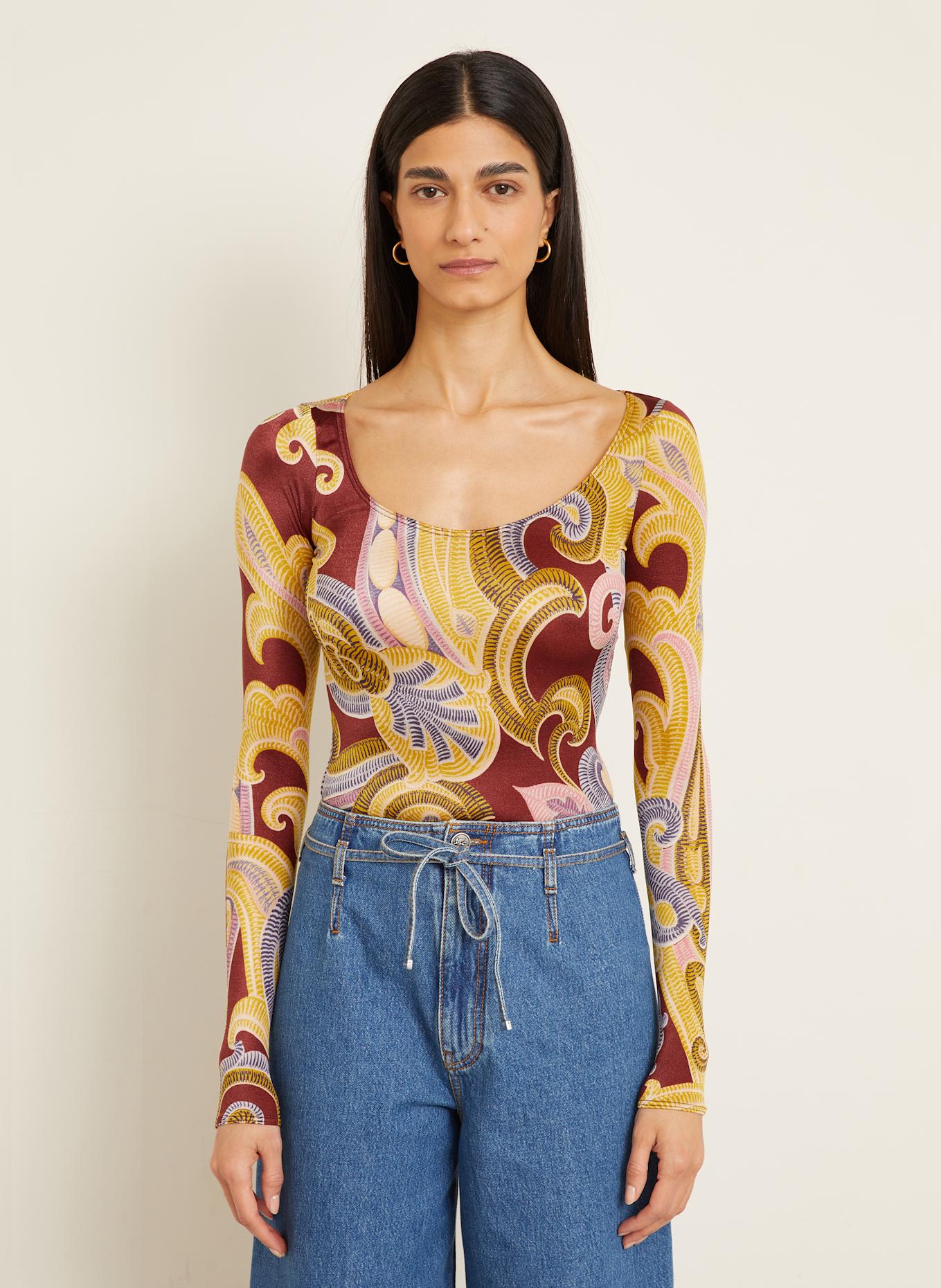 Wolford String body PAISLEY BAROQUE: ŽLUTÁ / TMAVĚ ČERVENÁ / TMAVĚ MODRÁ