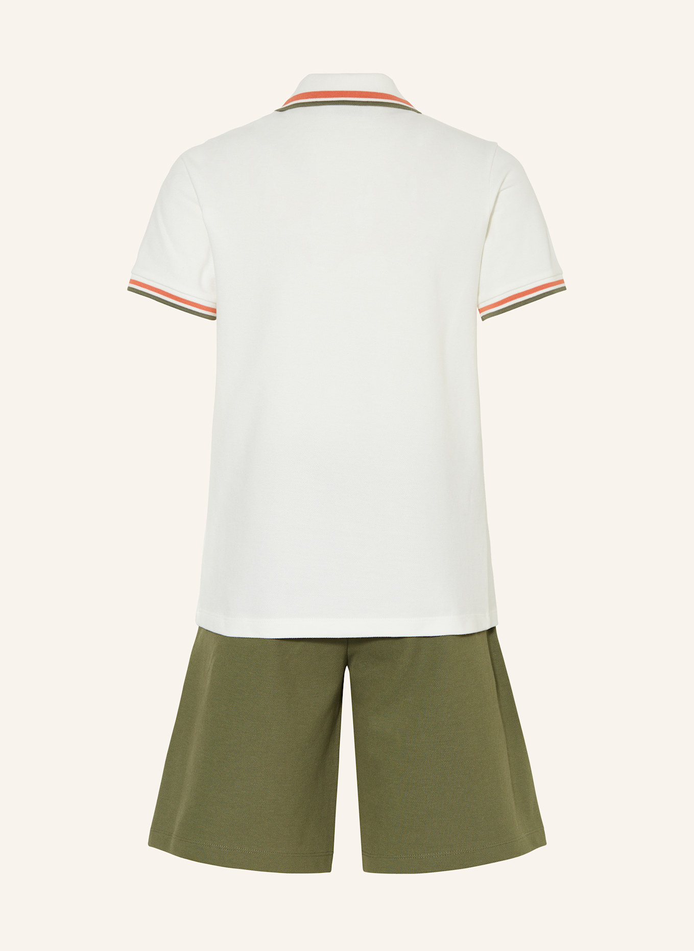 MONCLER enfant Set: Piqué polo shirt and piqué shorts: WHITE / OLIVE