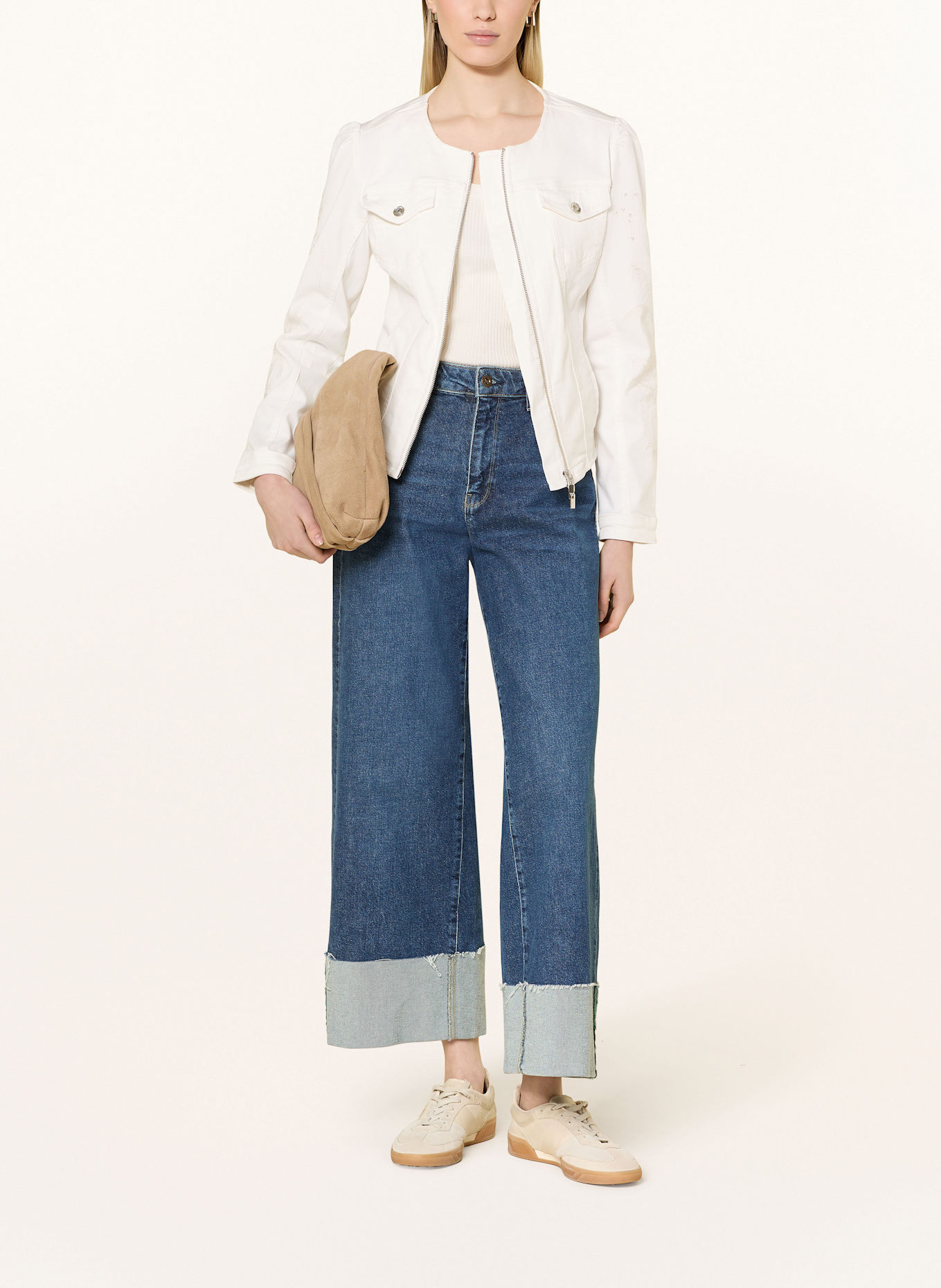 monari Jeansjacke mit Schmucksteinen: WEISS