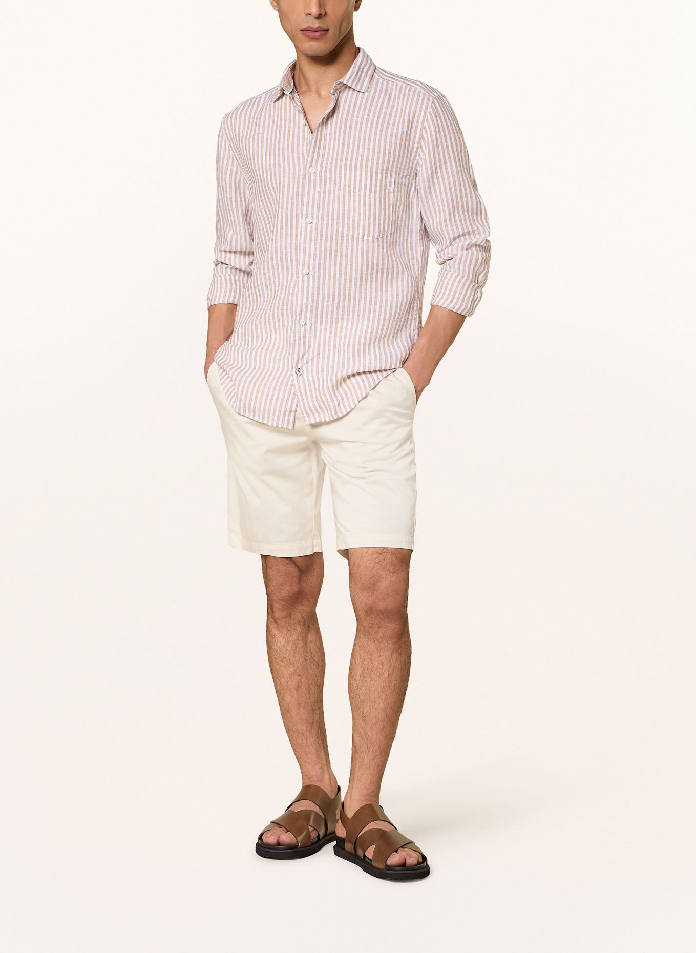 OLYMP Leinenhemd Casual regular fit: WEISS/ BEIGE