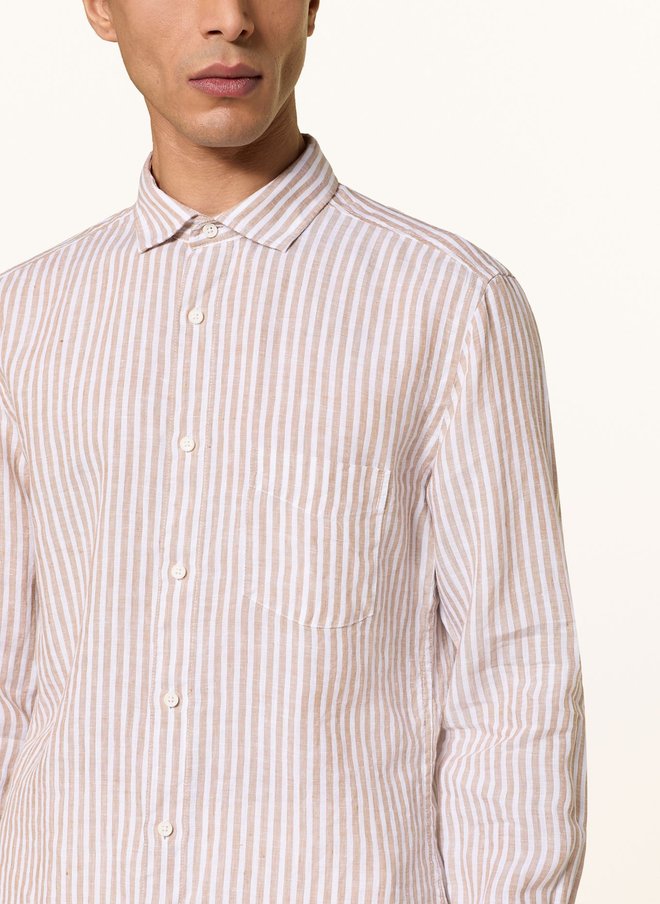 OLYMP Leinenhemd Casual regular fit: WEISS/ BEIGE