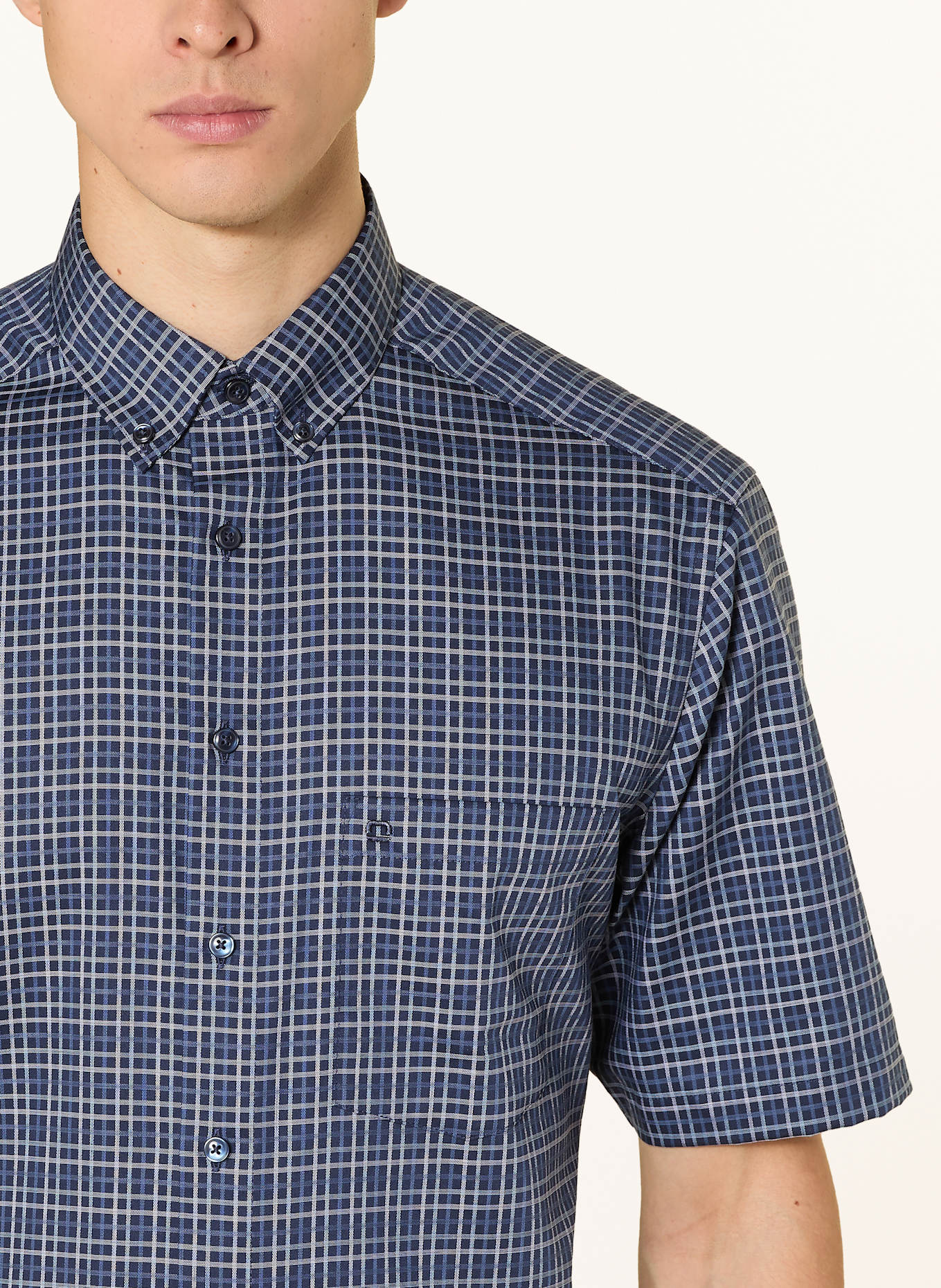 OLYMP Kurzarm-Hemd Luxor comfort fit: DUNKELBLAU / WEISS / BLAU