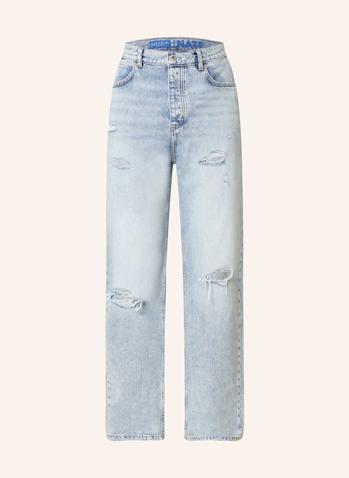 HUGO Jeansy w stylu destroyed NATE baggy fit: 446 TURQUOISE/AQUA