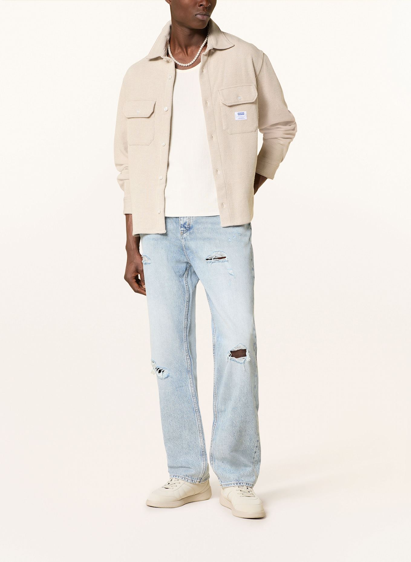 HUGO Jeansy w stylu destroyed NATE baggy fit: 446 TURQUOISE/AQUA