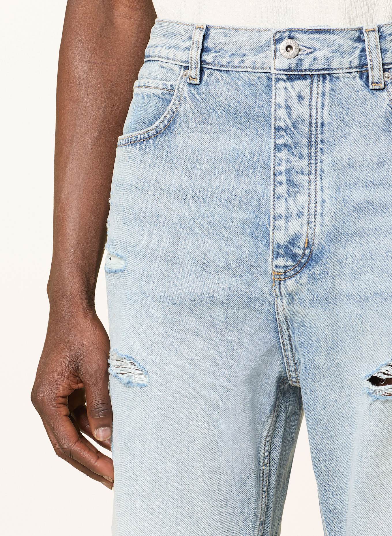 HUGO Jeansy w stylu destroyed NATE baggy fit: 446 TURQUOISE/AQUA