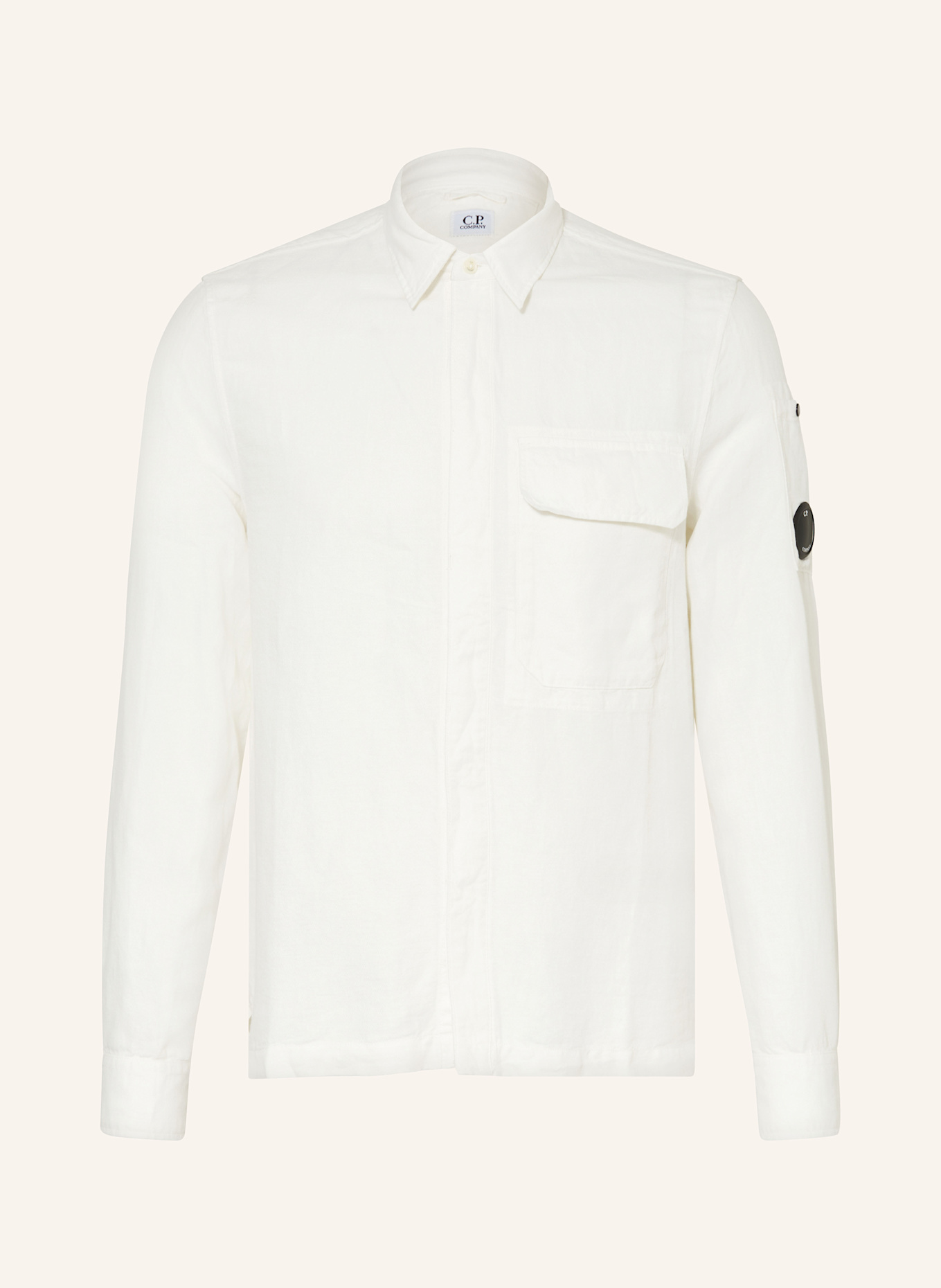 C.P. COMPANY Overshirt LENS with linen: WHITE