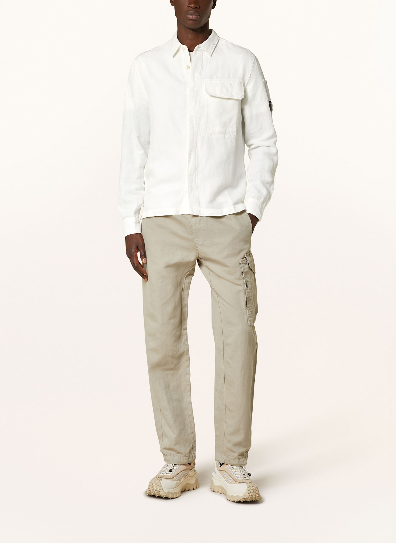 C.P. COMPANY Overshirt LENS with linen: WHITE