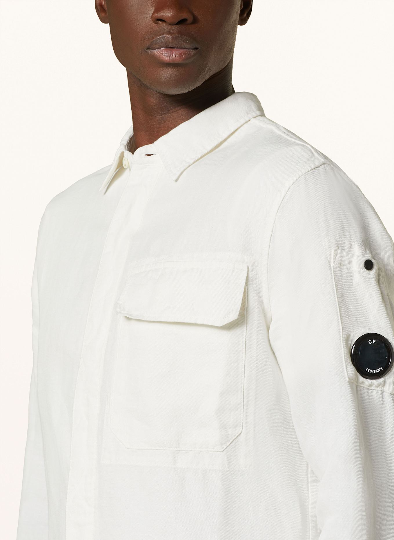 C.P. COMPANY Overshirt LENS with linen: WHITE