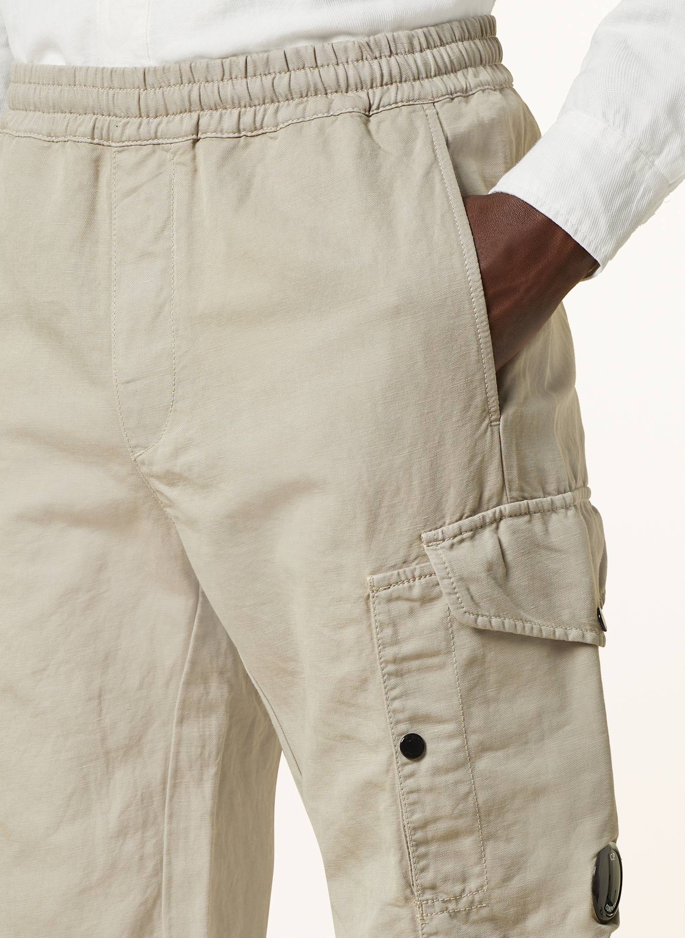 C.P. COMPANY Bojówki loose fit z lnem: KHAKI