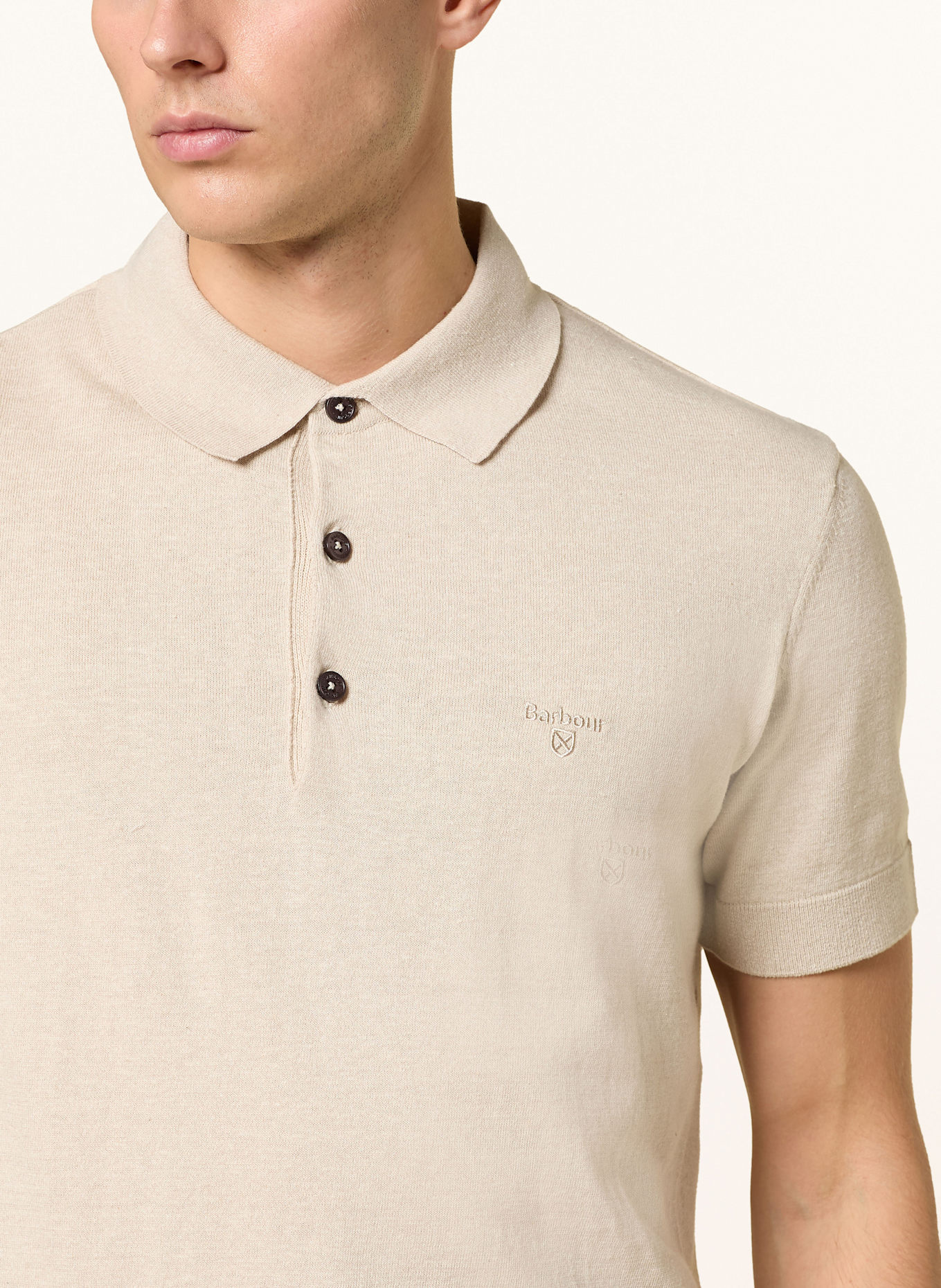 Barbour Strick-Poloshirt mit Leinen, Farbe: CREME (Bild 4)