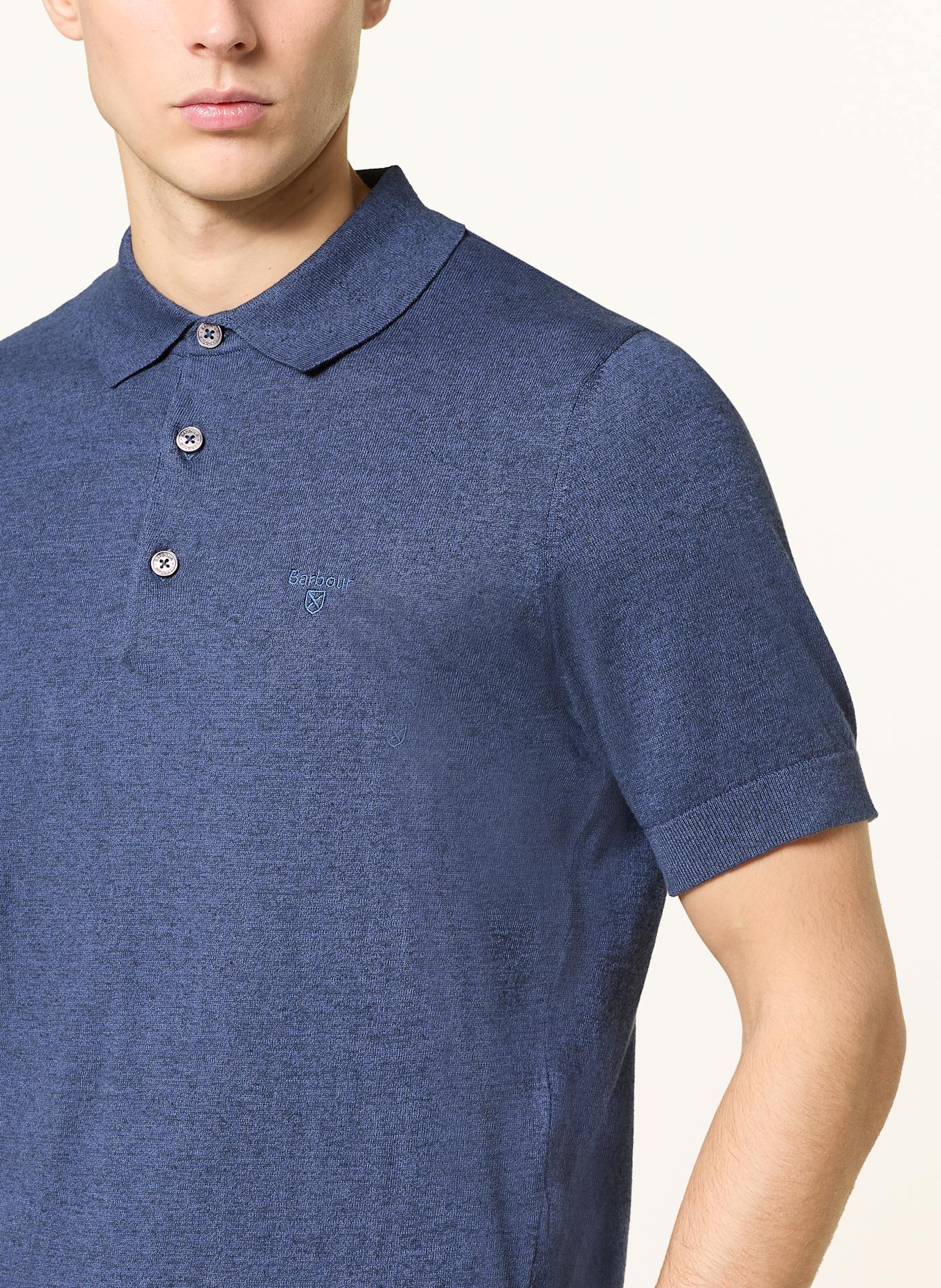 Barbour Strick-Poloshirt BOSTON mit Leinen: DUNKELBLAU