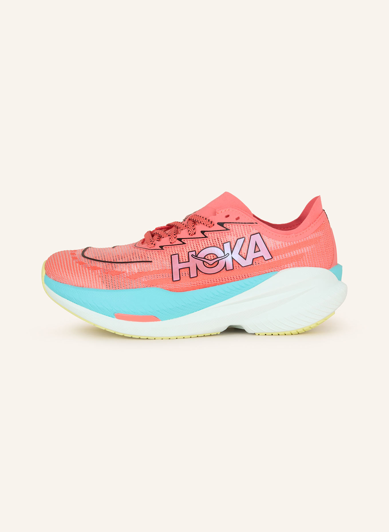 HOKA Laufschuhe MACH X2: HELLROT / TÜRKIS