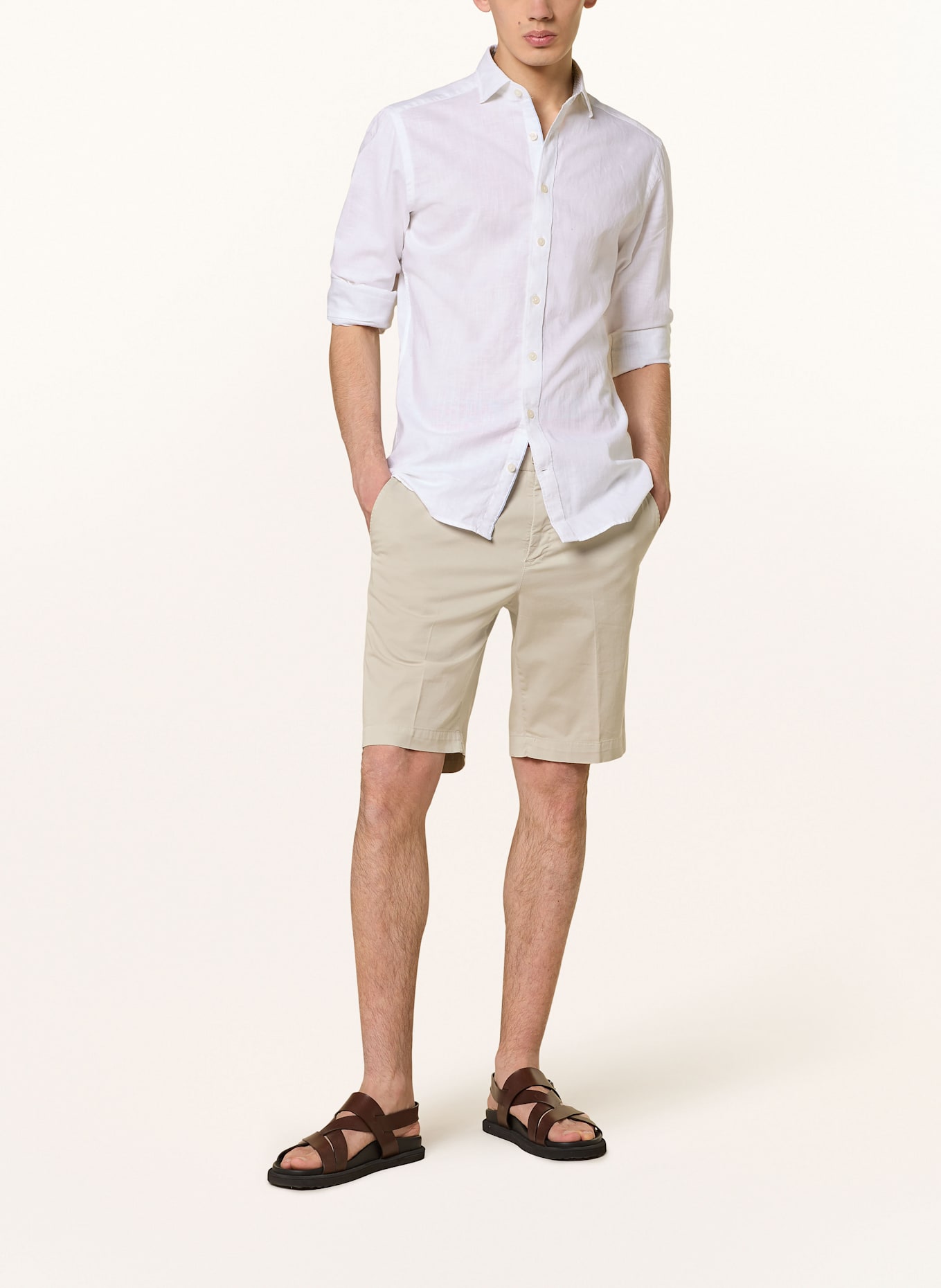 HACKETT LONDON Hemd Tailored Fit mit Leinen: CREME