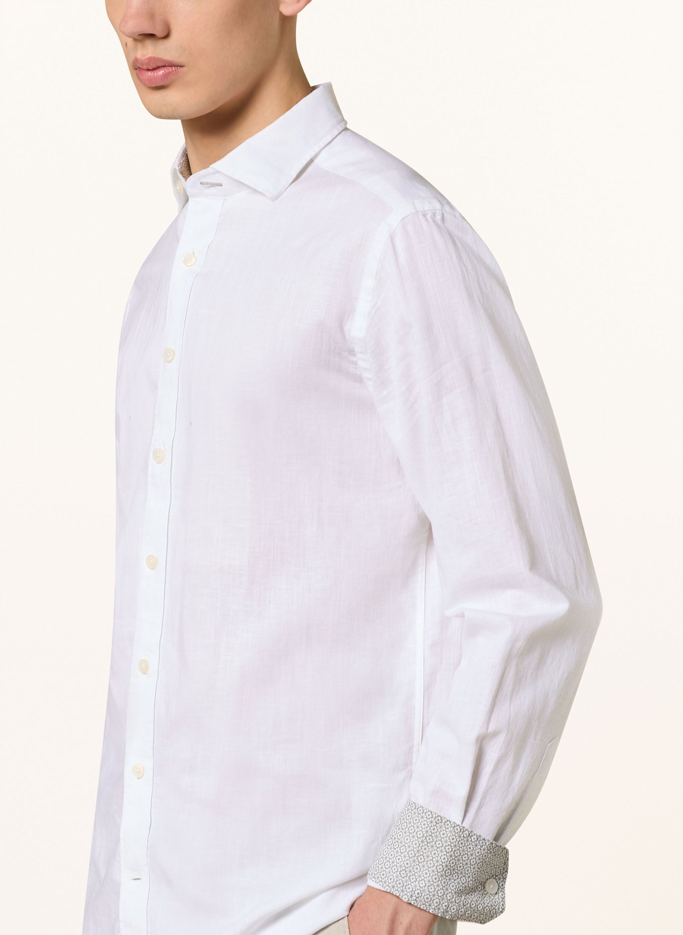 HACKETT LONDON Hemd Tailored Fit mit Leinen: CREME