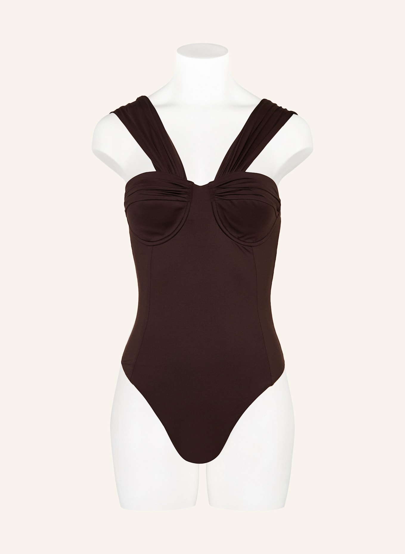 BALMAIN Badeanzug DRAPED: DUNKELBRAUN