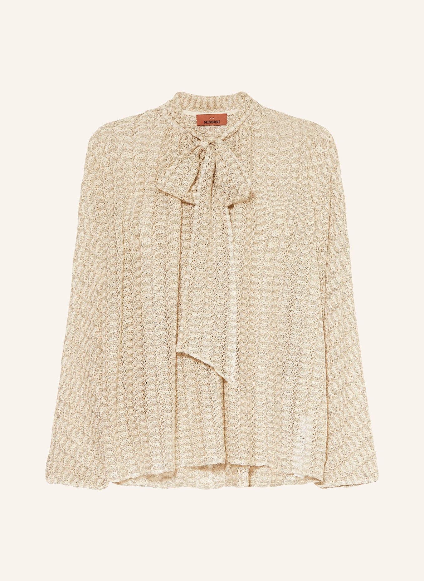 MISSONI Háčkovaná halenka s vázačkou a třpytivou přízí: KRÉMOVÁ / ZLATÁ