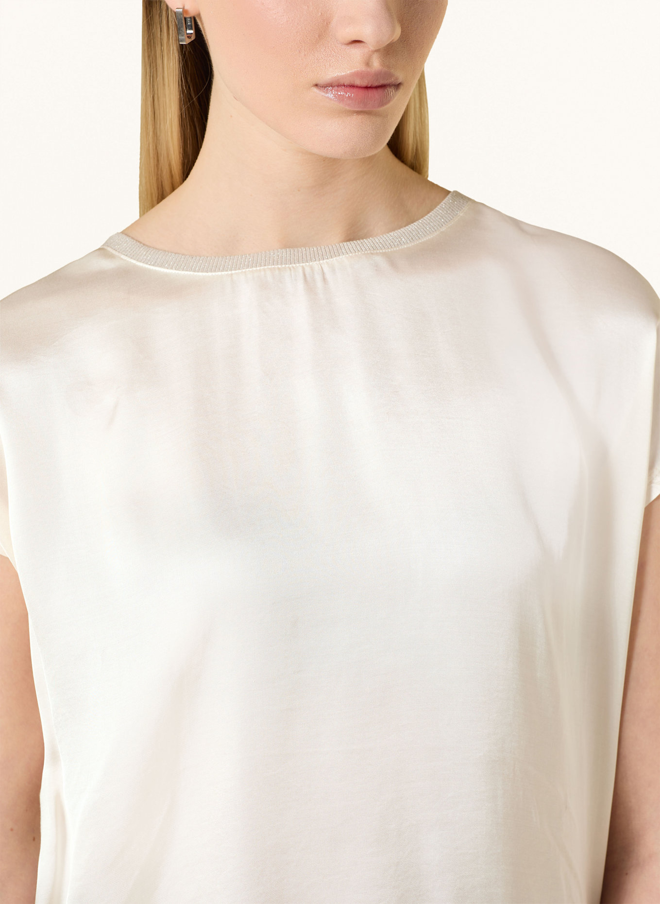 oui Blusenshirt im Materialmix: CREME