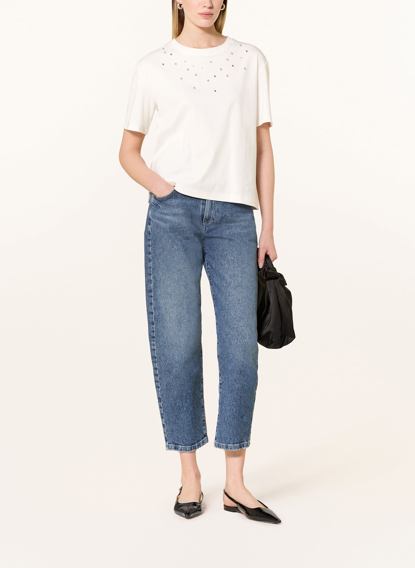 oui T-Shirt mit Schmucksteinen: WEISS