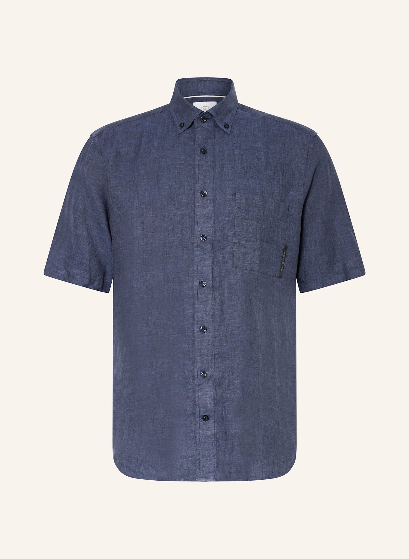 BOGNER Lněná košile s krátkým rukávem LYKOS Regular Fit: TMAVĚ MODRÁ