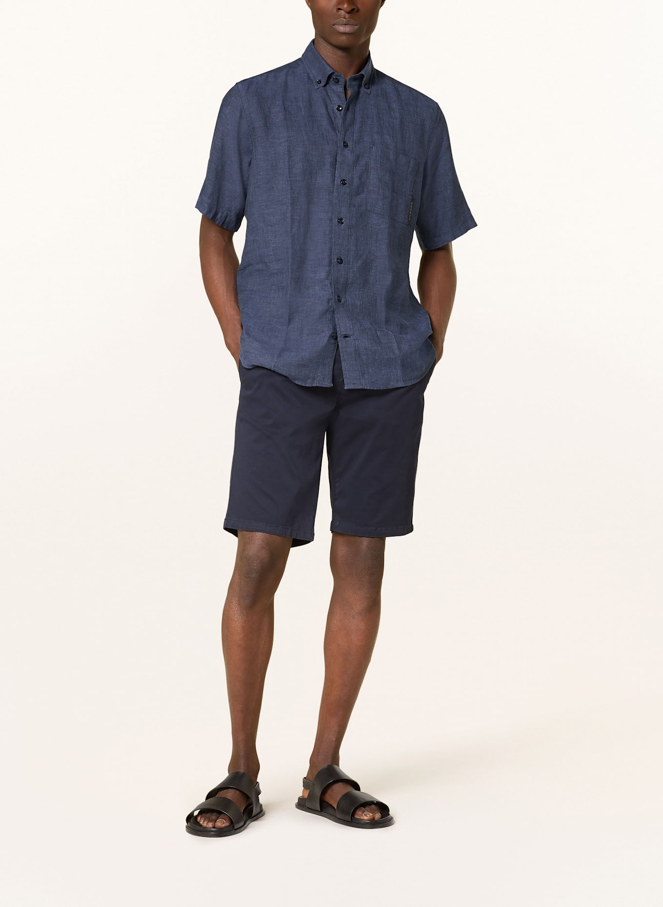 BOGNER Lněná košile s krátkým rukávem LYKOS Regular Fit: TMAVĚ MODRÁ