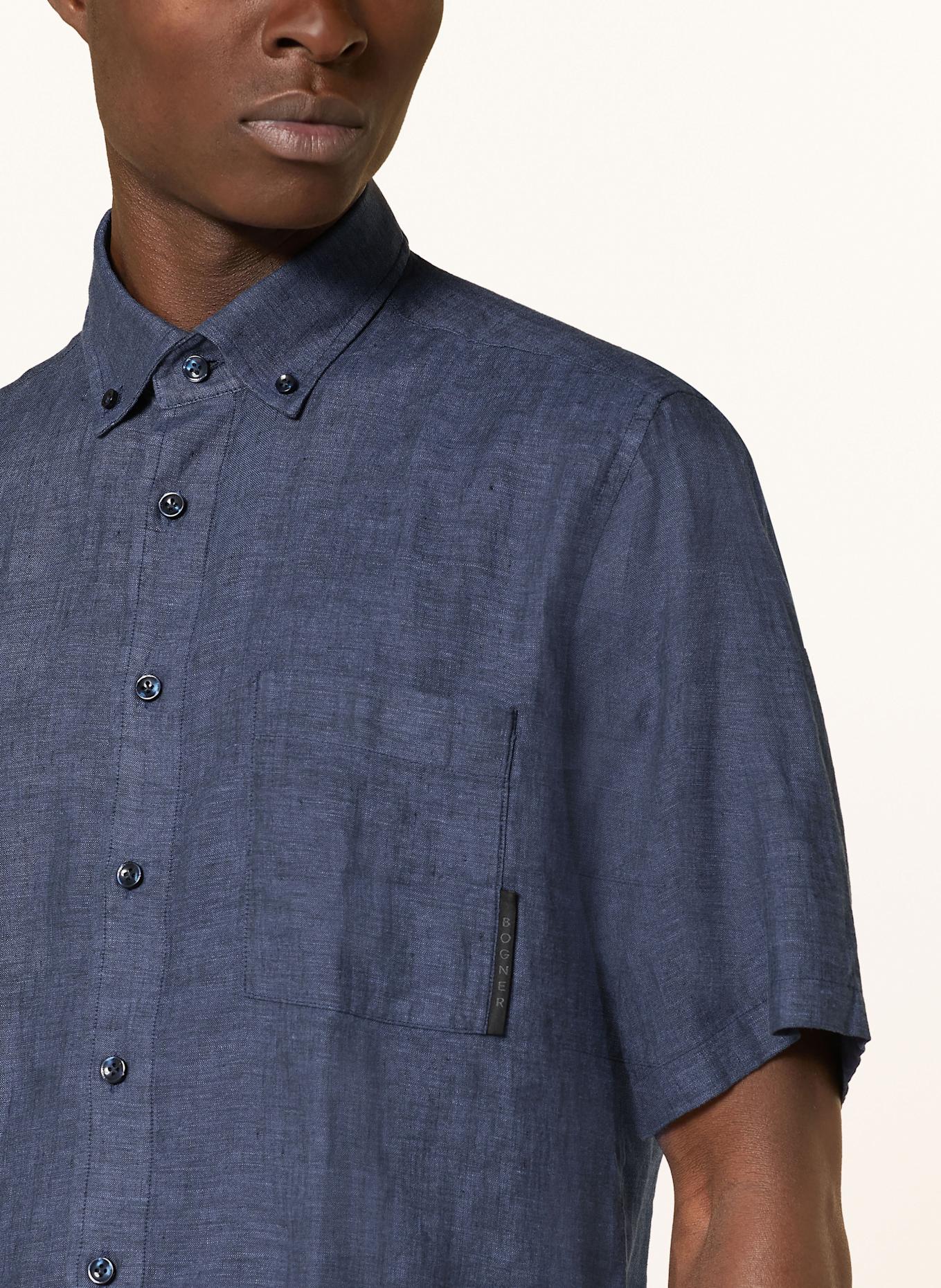 BOGNER Lněná košile s krátkým rukávem LYKOS Regular Fit: TMAVĚ MODRÁ