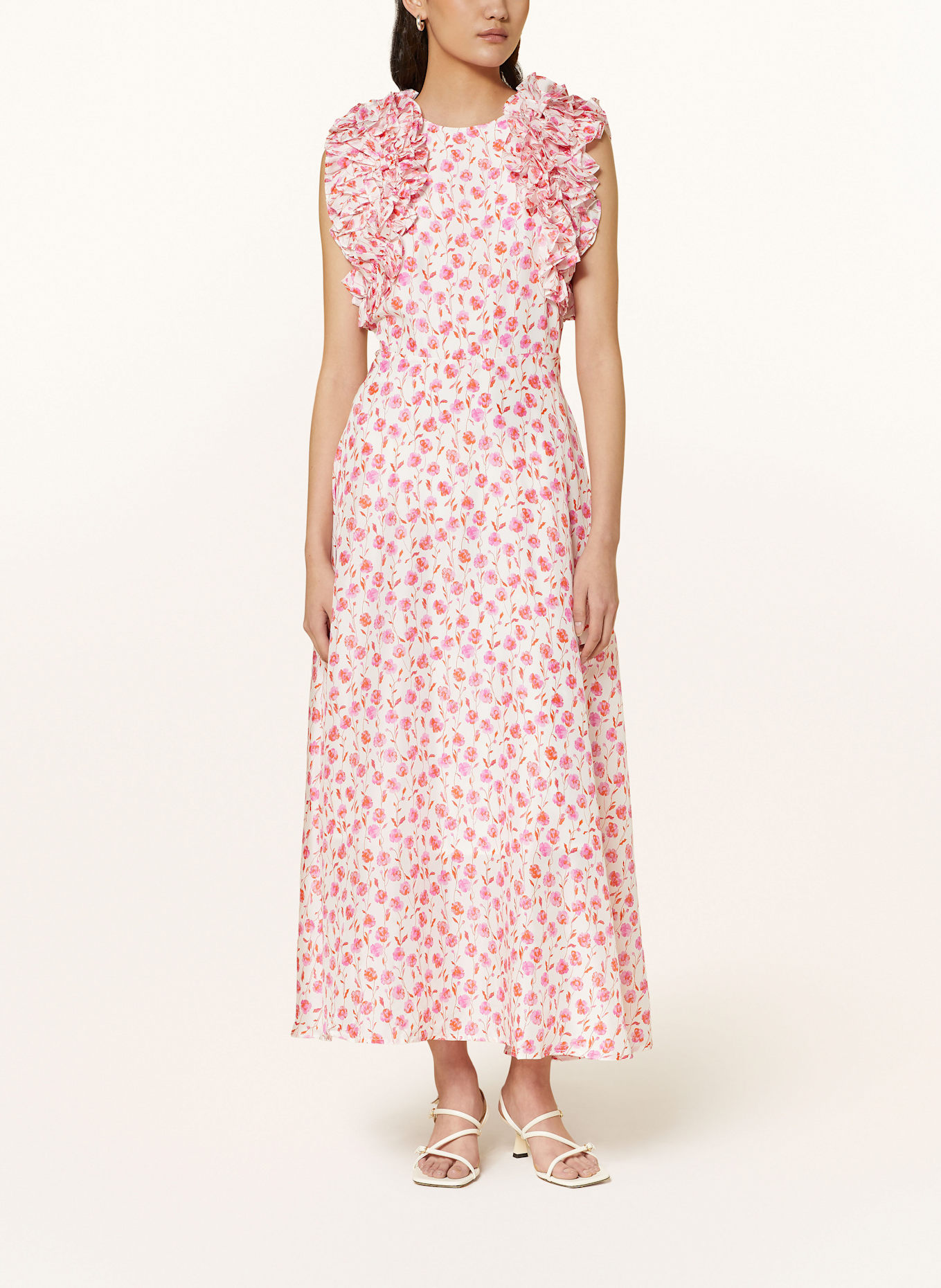 ESSENTIEL ANTWERP Seidenkleid HEXICO mit Rüschen: WEISS / ROSA