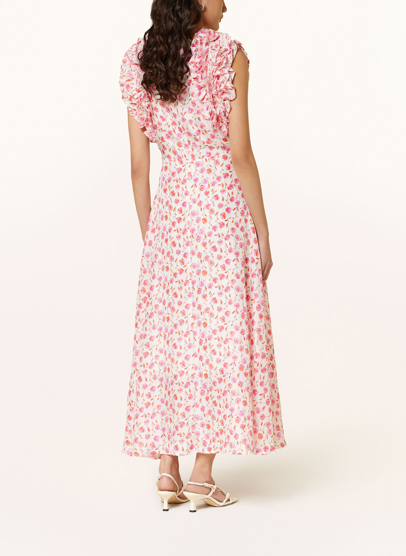 ESSENTIEL ANTWERP Seidenkleid HEXICO mit Rüschen: WEISS / ROSA