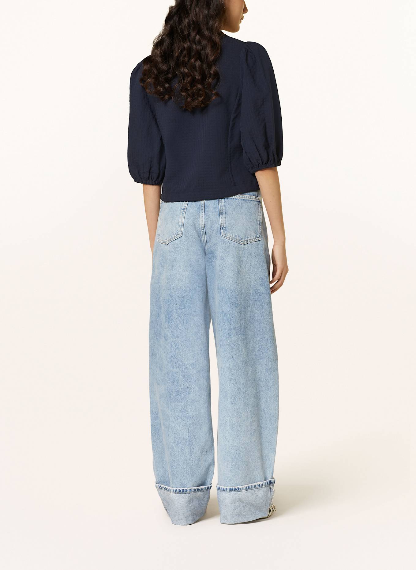 ESSENTIEL ANTWERP Bluse HEARTFELT mit 3/4-Arm und Schmucksteinen: DUNKELBLAU / HELLBLAU / PINK