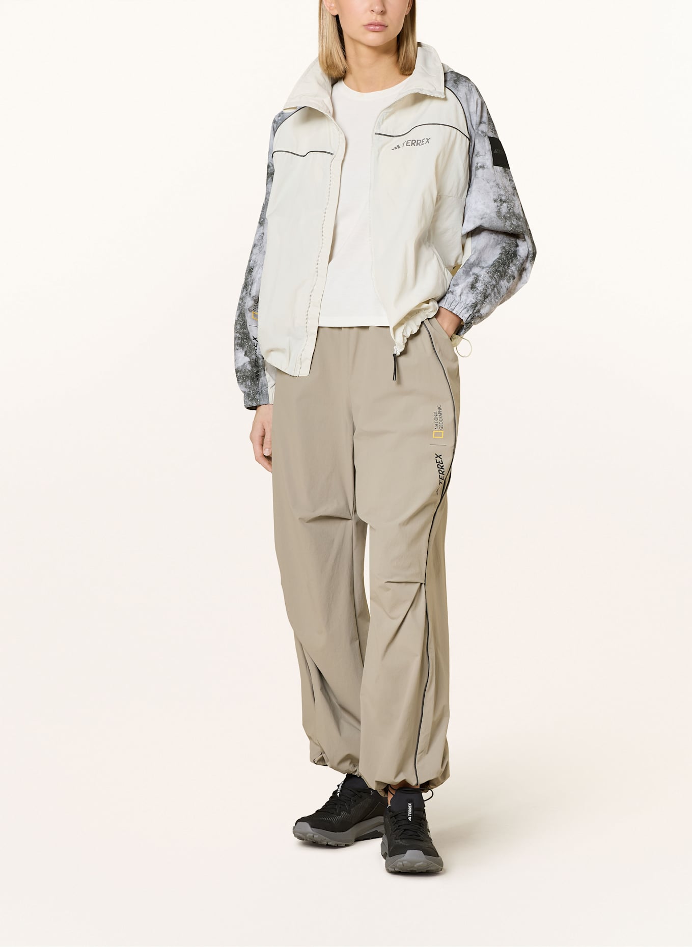 adidas TERREX NAT GEO WIND.RDY outdoor jacket in ecru/ light