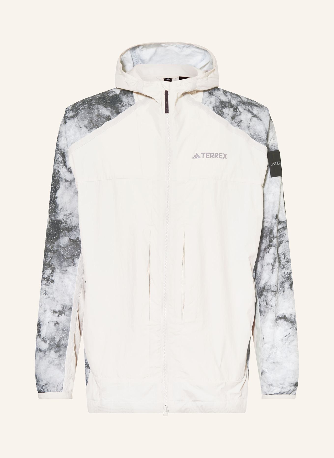 adidas TERREX Větrovka NAT GEO WIND.RDY: SVĚTLE ŠEDÁ / TMAVĚ ŠEDÁ