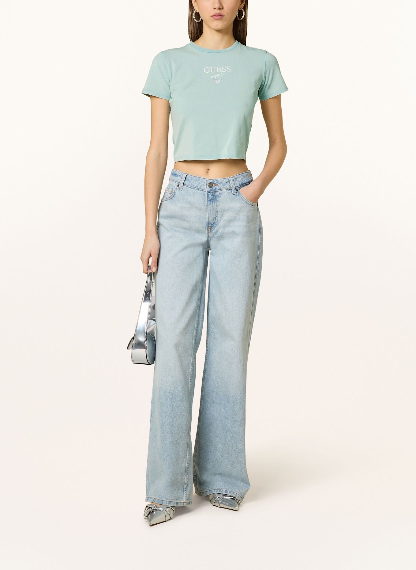 GUESS JEANS Krótka koszulka GO VINTAGE BAKER: JASNOZIELONY