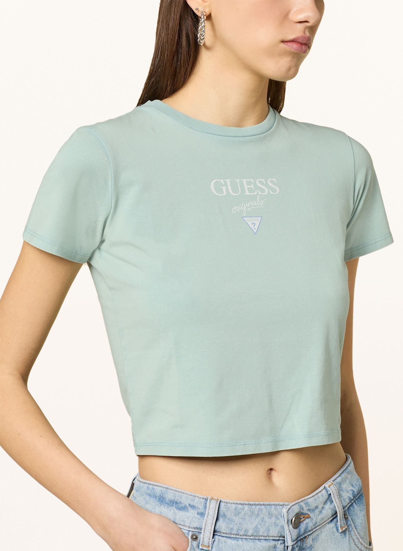 GUESS JEANS Krótka koszulka GO VINTAGE BAKER: JASNOZIELONY