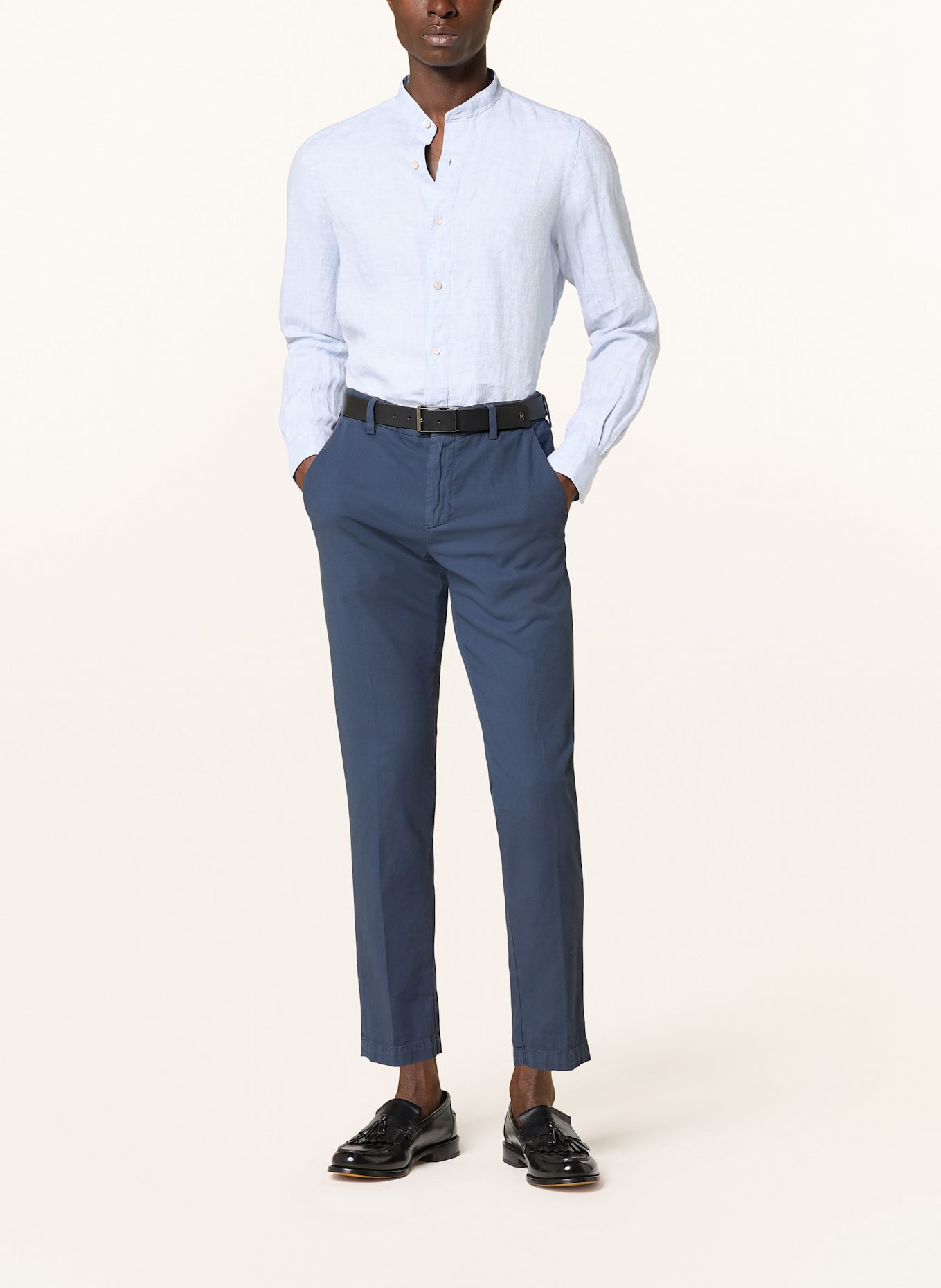 FINAMORE 1925 Linen shirt TOKYO LORENZO slim fit with stand-up collar: LIGHT BLUE