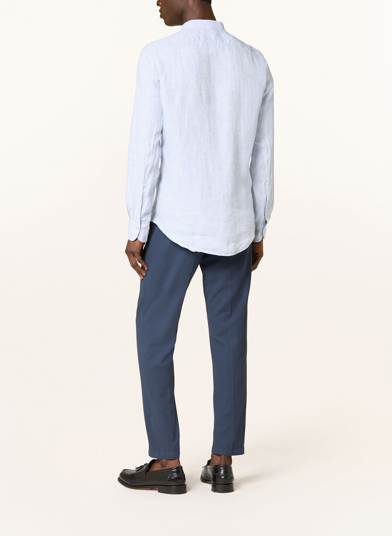 FINAMORE 1925 Linen shirt TOKYO LORENZO slim fit with stand-up collar: LIGHT BLUE