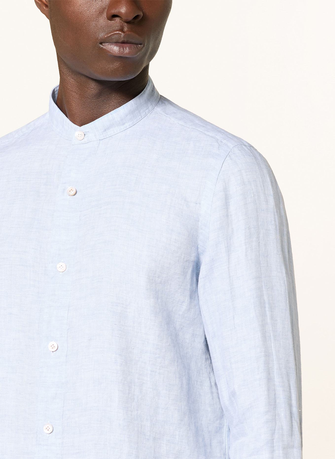 FINAMORE 1925 Linen shirt TOKYO LORENZO slim fit with stand-up collar: LIGHT BLUE