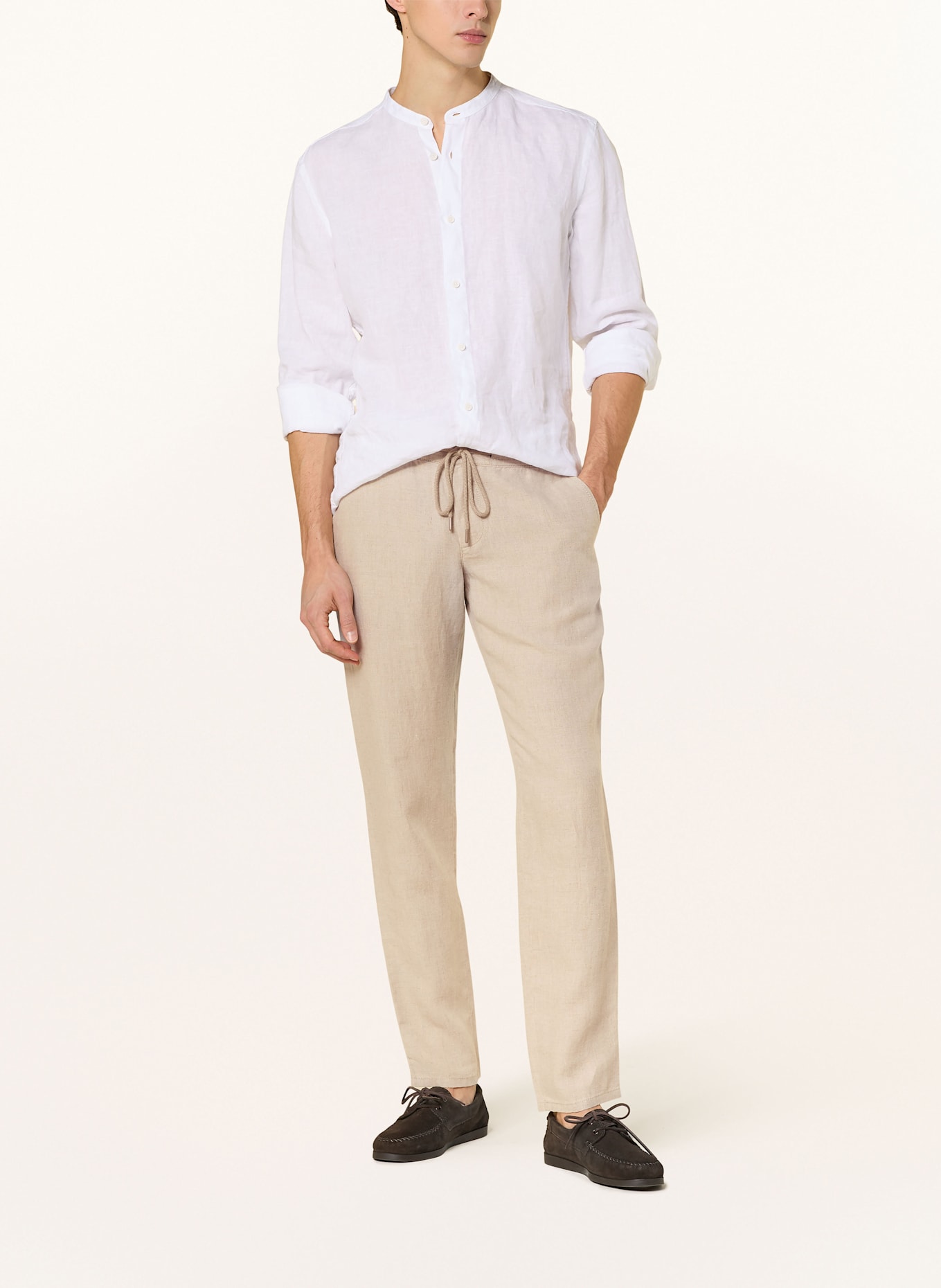 ALBERTO HOUSE jogger style tapered fit linen trousers: LIGHT BROWN