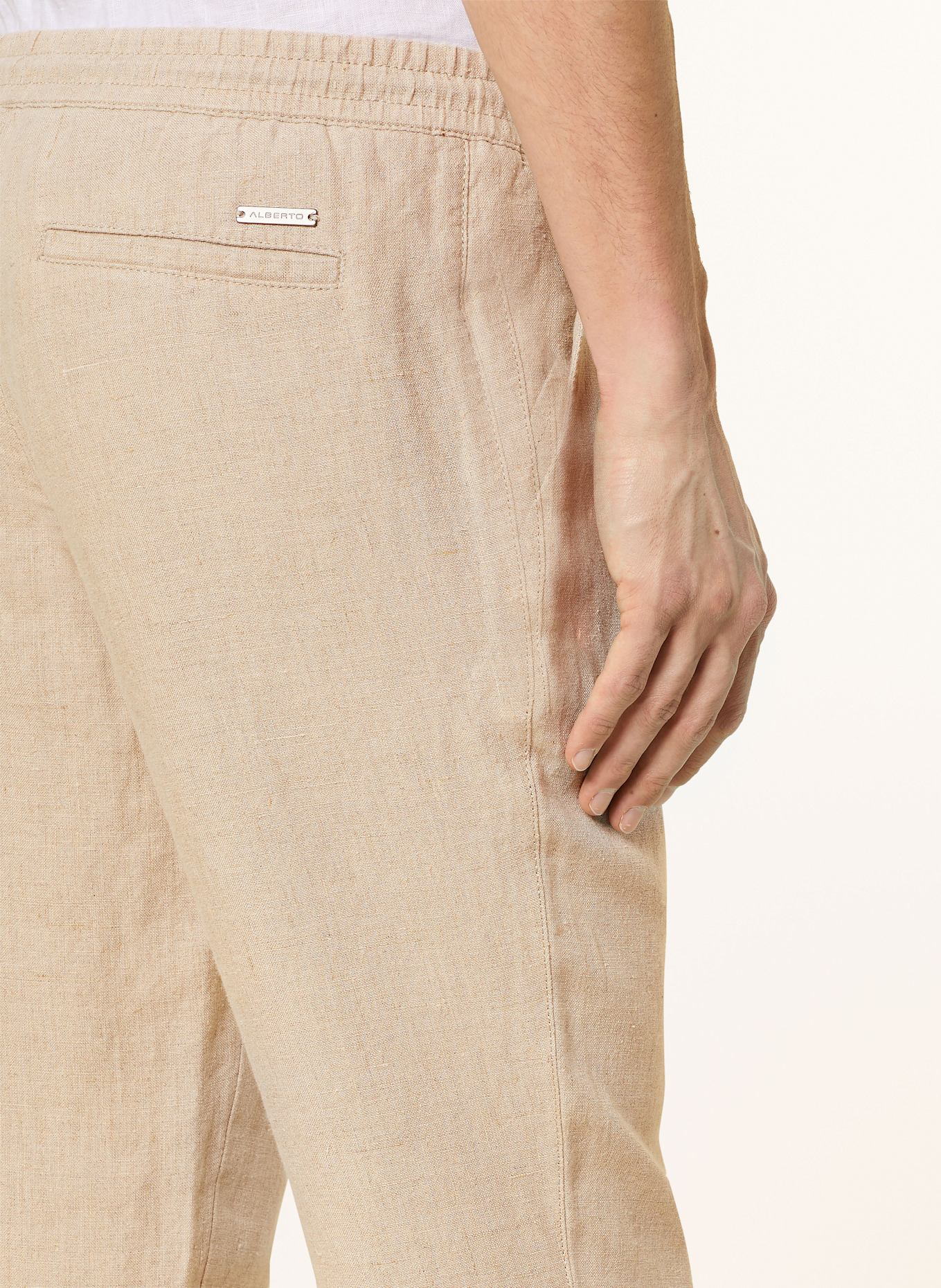 ALBERTO HOUSE jogger style tapered fit linen trousers: LIGHT BROWN