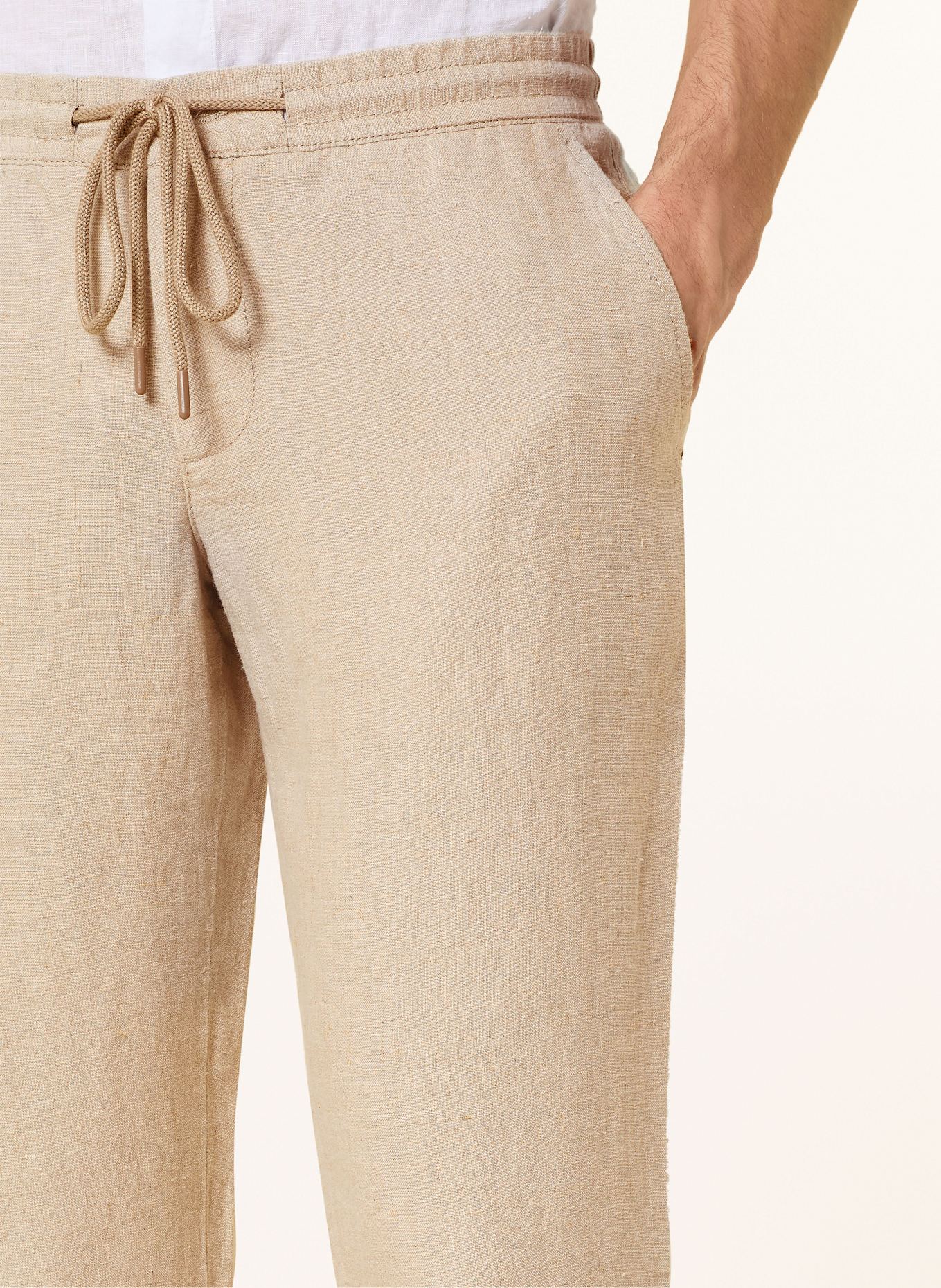ALBERTO HOUSE jogger style tapered fit linen trousers: LIGHT BROWN