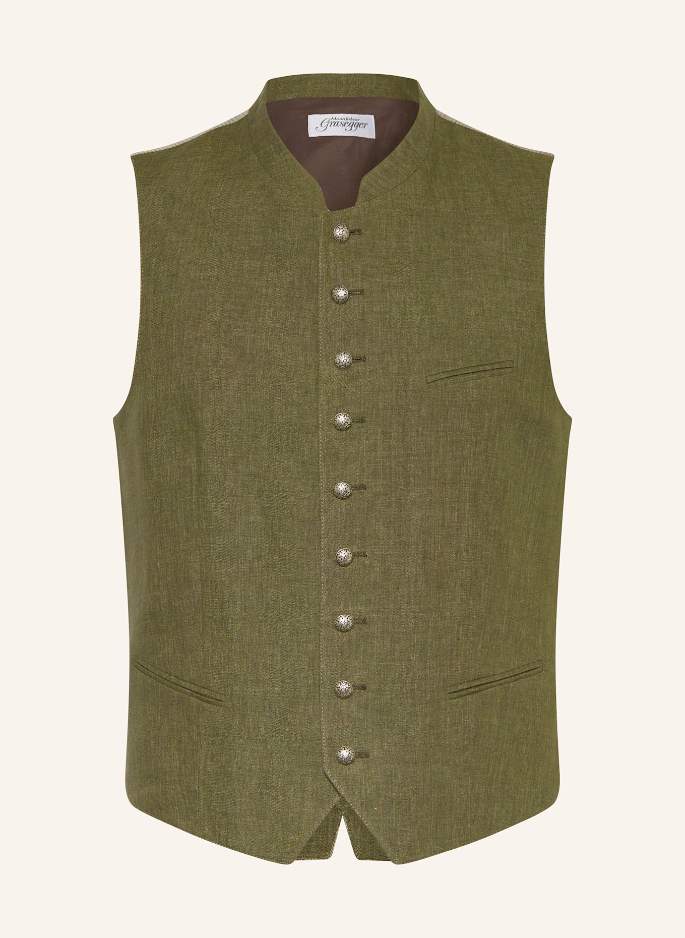 Grasegger Traditional vest AURACH made of linen: GREEN/ BEIGE