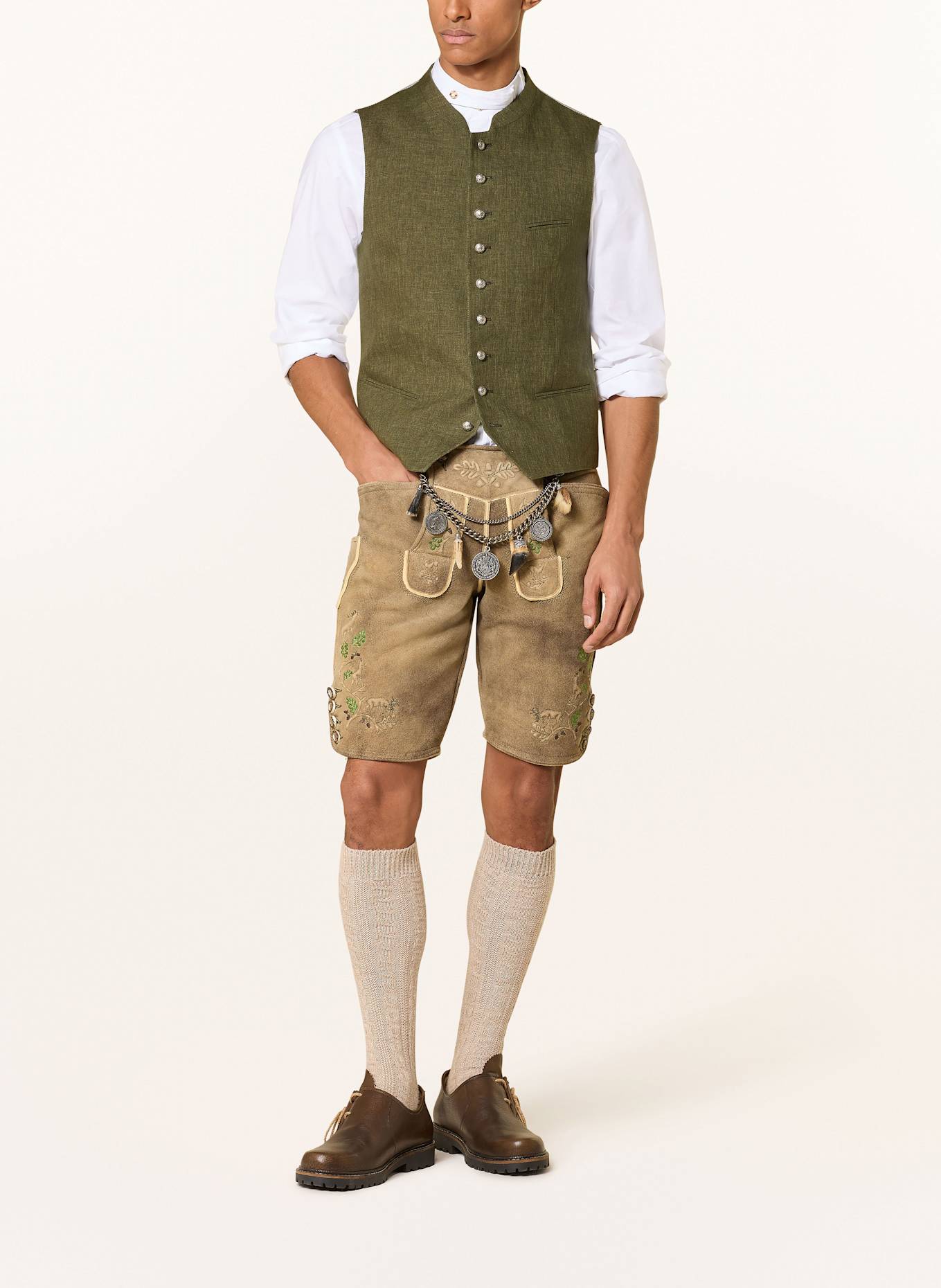 Grasegger Traditional vest AURACH made of linen: GREEN/ BEIGE