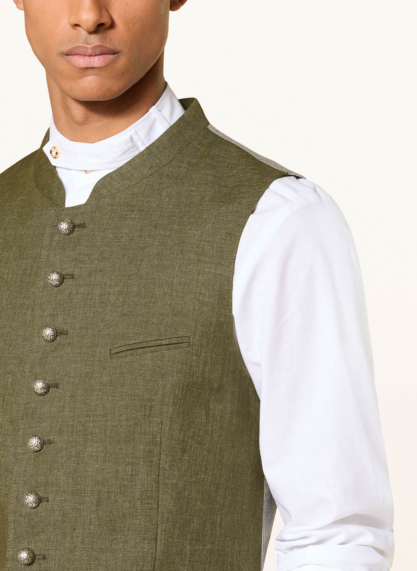 Grasegger Traditional vest AURACH made of linen: GREEN/ BEIGE