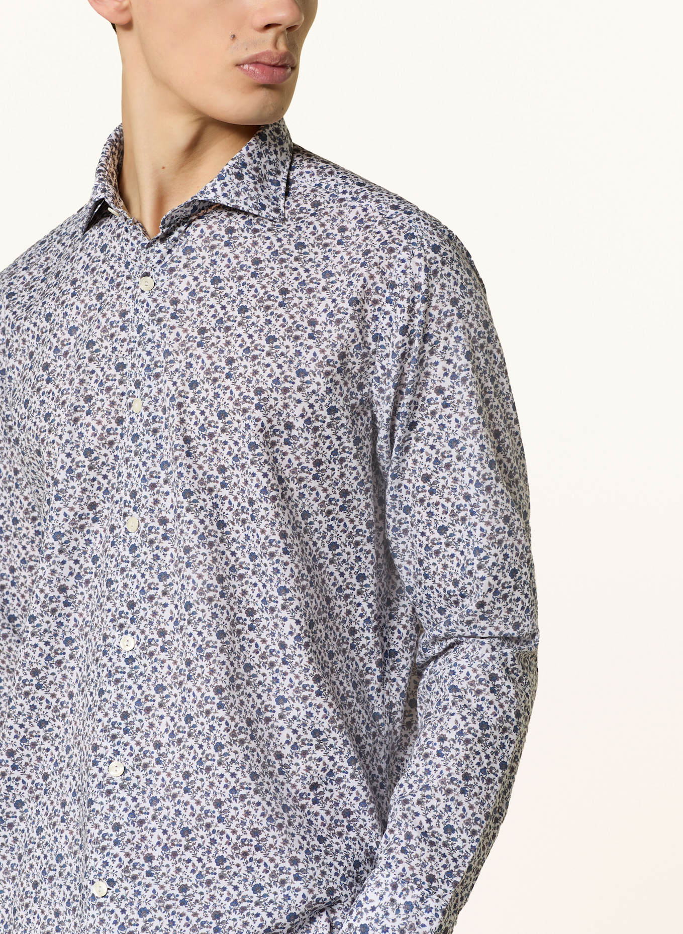 tintoria mattei Shirt regular fit: WHITE / DARK BLUE / BROWN