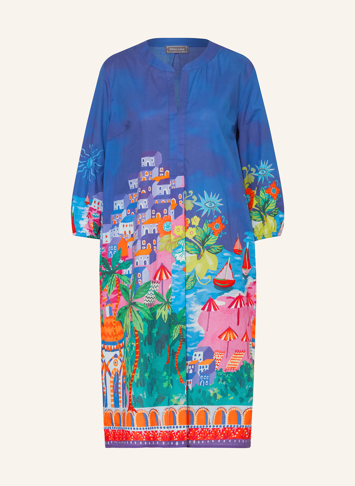 White Label Kleid mit 3/4-Arm: BLAU / GRÜN / ORANGE