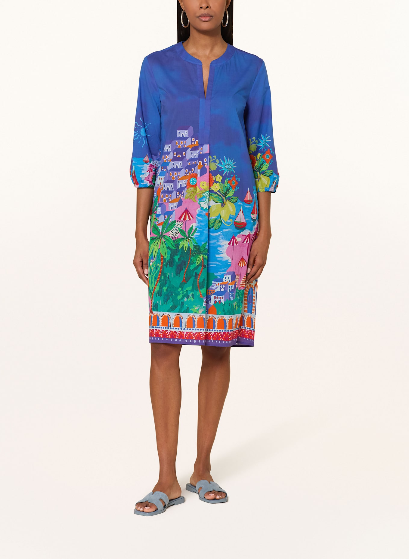 White Label Kleid mit 3/4-Arm: BLAU / GRÜN / ORANGE