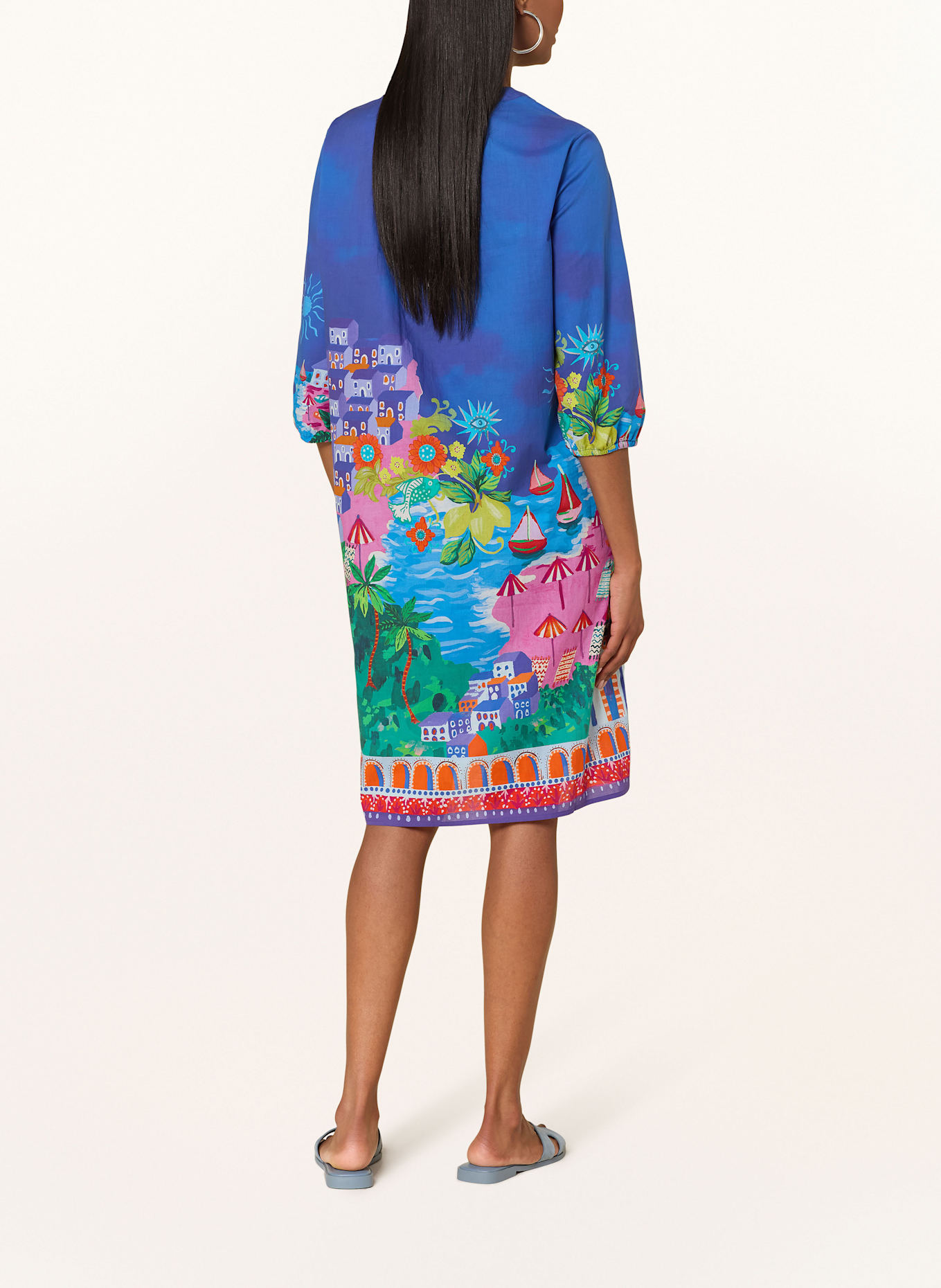 White Label Kleid mit 3/4-Arm: BLAU / GRÜN / ORANGE