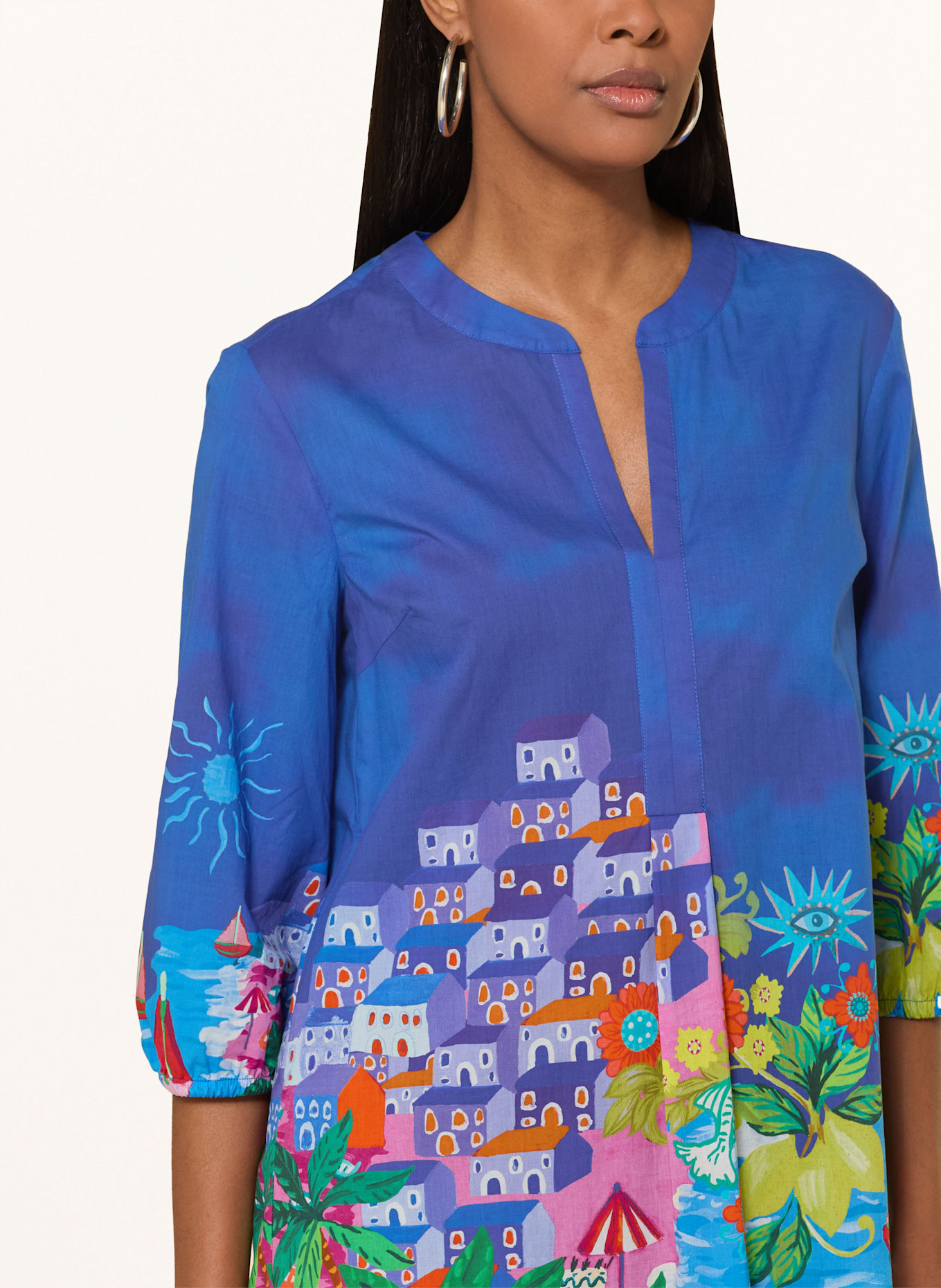 White Label Kleid mit 3/4-Arm: BLAU / GRÜN / ORANGE