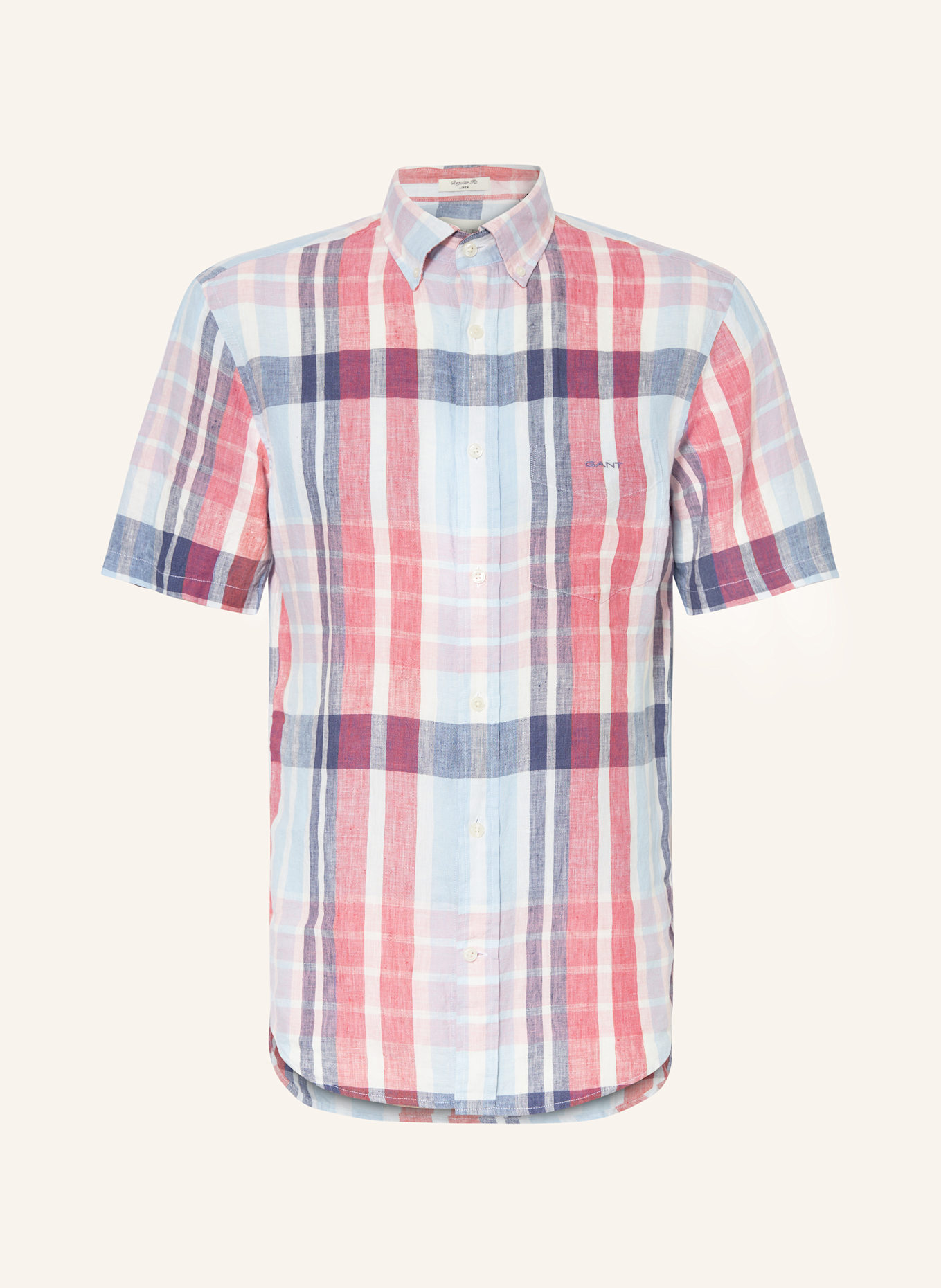 GANT Kurzarm-Hemd Regular Fit aus Leinen: ROT/ HELLBLAU/ WEISS