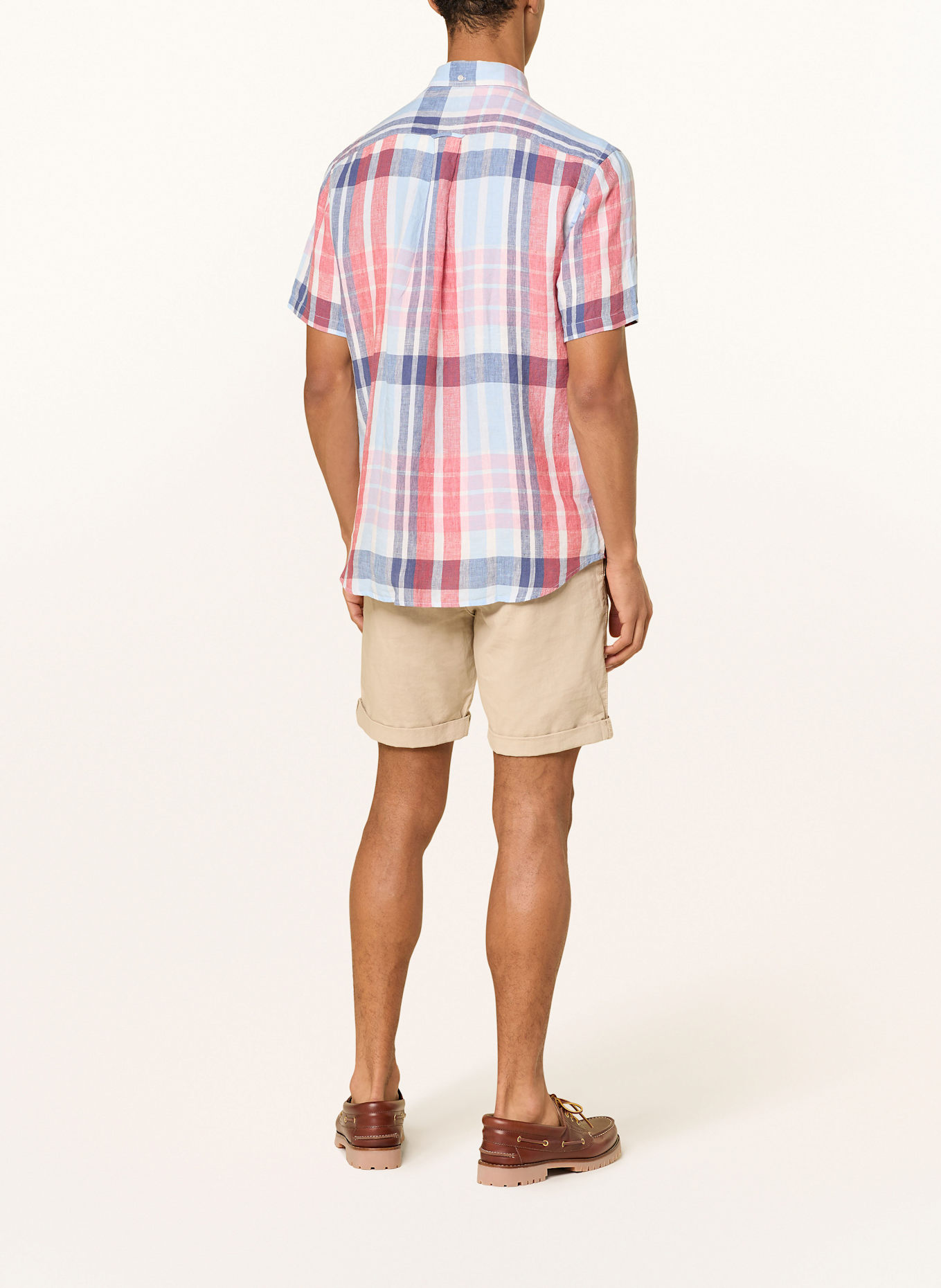 GANT Kurzarm-Hemd Regular Fit aus Leinen: ROT/ HELLBLAU/ WEISS